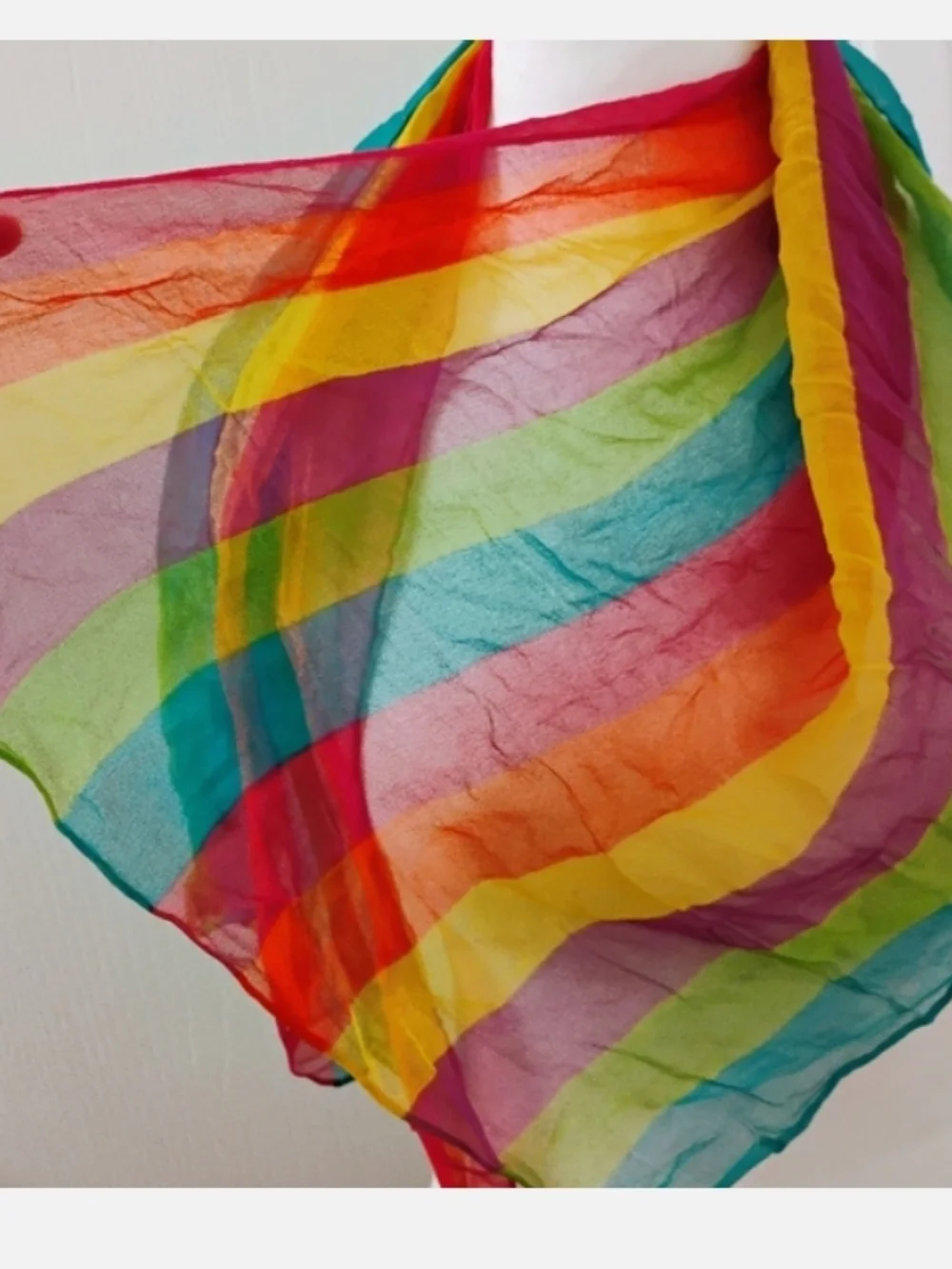 Vintage 1970s Technicolor Striped Rainbow Scarf Silk OS